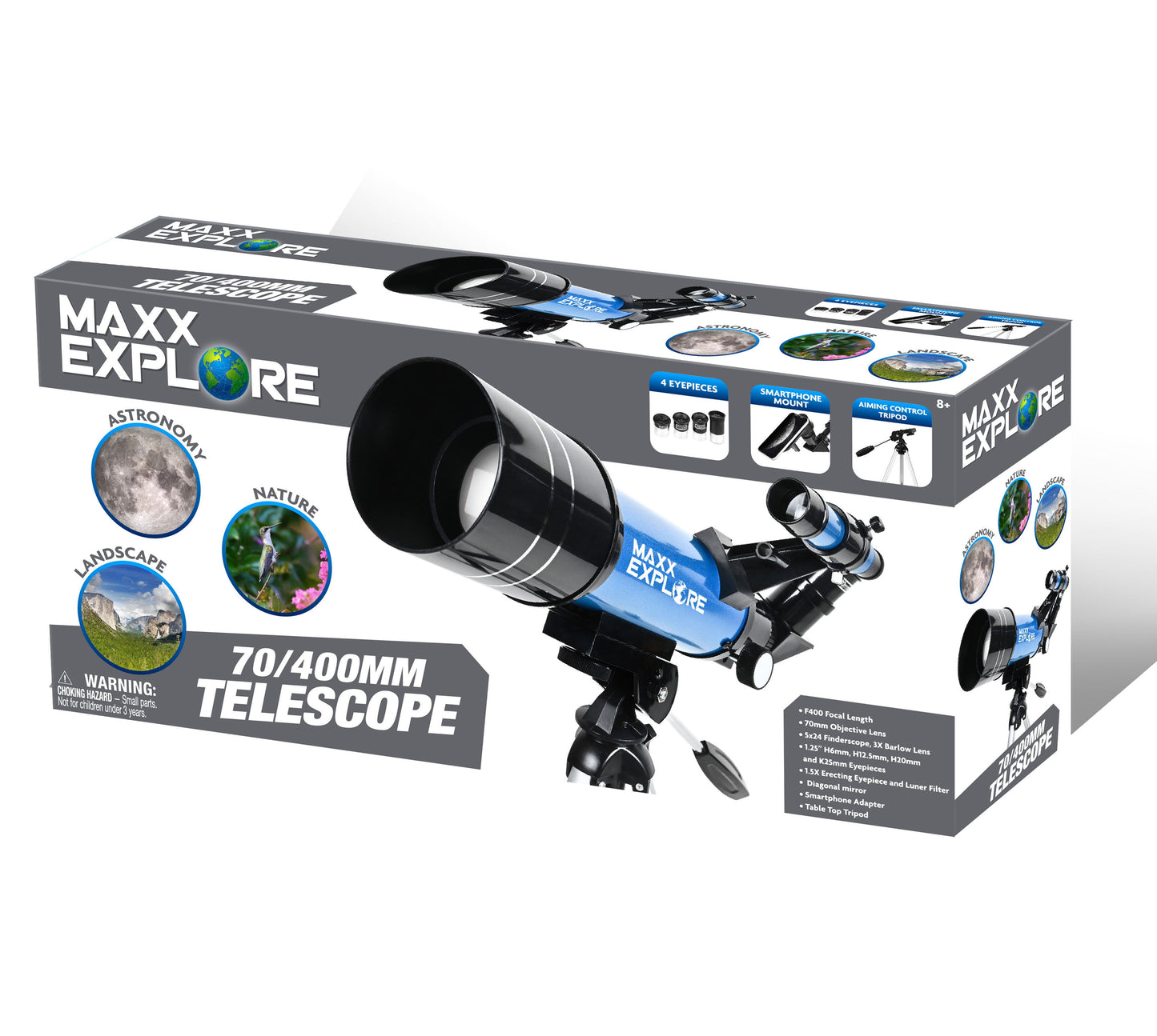 Maxx Explore 70/400Mm Telescope for Kids with Tripod, Smartphone Mount and 4 Magnification Eyepieces